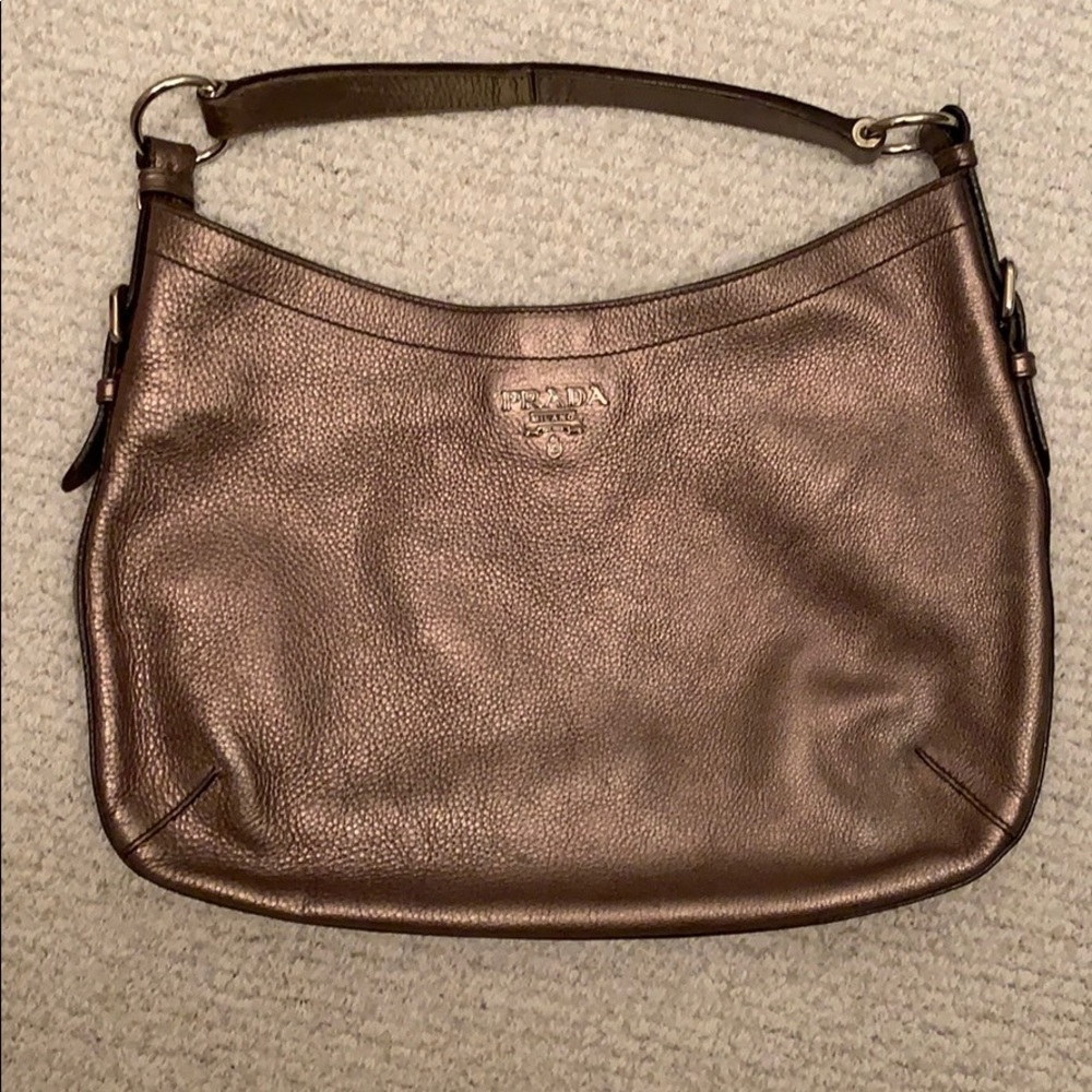 Prada metallic leather shoulder bag